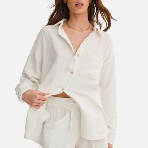 Mate The Label Organic Gauze Oversized Button Down Shirt Size Large NWT White